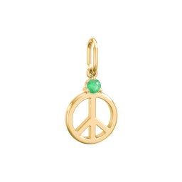 Peace Charm with Gemstone in 10K Solid Yellow Gold with Emerald
