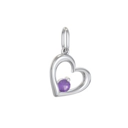 Tilted Heart Gemstone Charm in 925 Sterling Silver with Amethyst