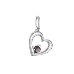 Tilted Heart Gemstone Charm in 925 Sterling Silver with Smokey Quartz
