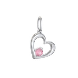 Tilted Heart Gemstone Charm in 925 Sterling Silver with Pink Tourmaline