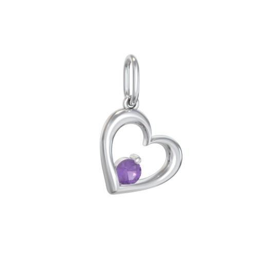 Tilted Heart Gemstone Charm – Sterling Silver with Amethyst