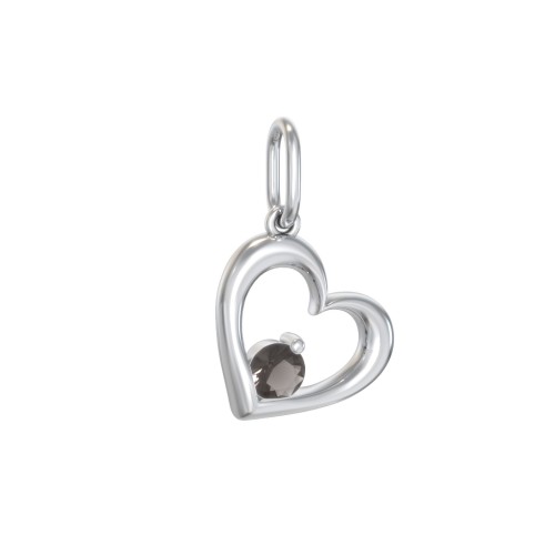 Tilted Heart Gemstone Charm – Sterling Silver with Smokey Quartz