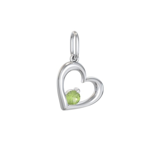 Tilted Heart Gemstone Charm – Sterling Silver with Peridot