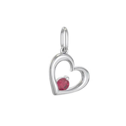 Tilted Heart Gemstone Charm – Sterling Silver with Ruby