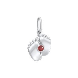 Baby Feet Gemstone Charm in 925 Sterling Silver with Garnet