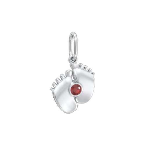 Baby Feet Gemstone Charm – Sterling Silver with Garnet