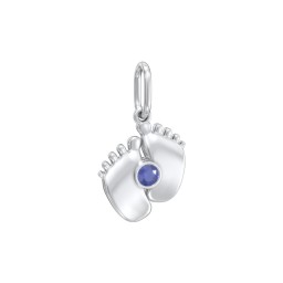 Baby Feet Gemstone Charm in 925 Sterling Silver with Blue Sapphire