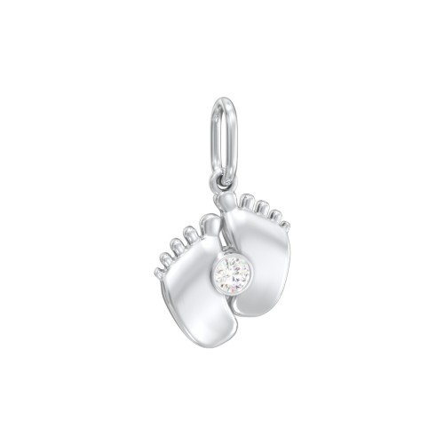 Baby Feet Gemstone Charm – Sterling Silver with Diamond