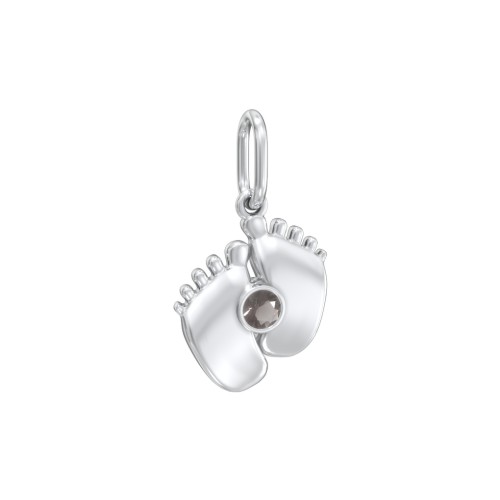 Baby Feet Gemstone Charm – Sterling Silver with Smokey Quartz