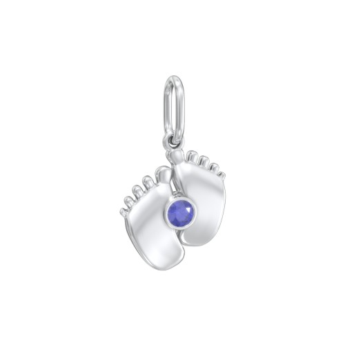 Baby Feet Gemstone Charm – Sterling Silver with Blue Sapphire