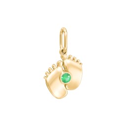 Baby Feet Gemstone Charm in 10K Solid Yellow Gold with Emerald