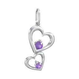 Tilted Hearts Charm with Gemstones in 925 Sterling Silver with Amethyst