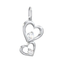 Tilted Hearts Charm with Gemstones in 925 Sterling Silver with Diamond