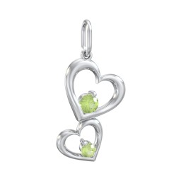 Tilted Hearts Charm with Gemstones in 925 Sterling Silver with Peridot