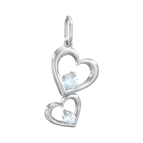 Tilted Hearts Charm with Gemstones – Sterling Silver with Aquamarine