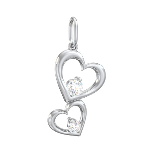 Tilted Hearts Charm with Gemstones – Sterling Silver with Diamond