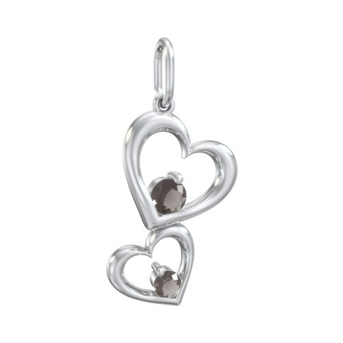 Tilted Hearts Charm with Gemstones – Sterling Silver with Smokey Quartz