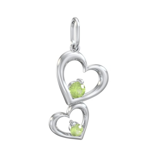 Tilted Hearts Charm with Gemstones – Sterling Silver with Peridot