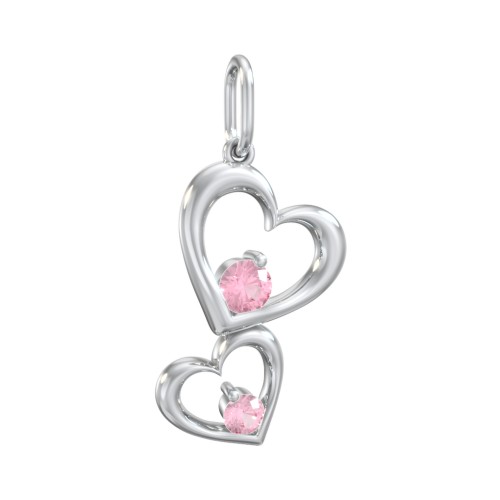 Tilted Hearts Charm with Gemstones – Sterling Silver with Pink Tourmaline
