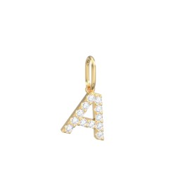 Pavé Initial Charm-A in 10K Solid Yellow Gold with White Premium Zirconia