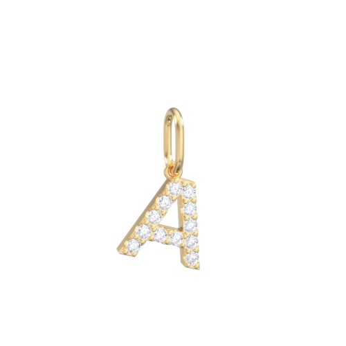 Pavé Initial Charm-A – 10K Yellow Gold with White Premium Zirconia