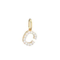 Pavé Initial Charm-C in 10K Solid Yellow Gold with White Premium Zirconia