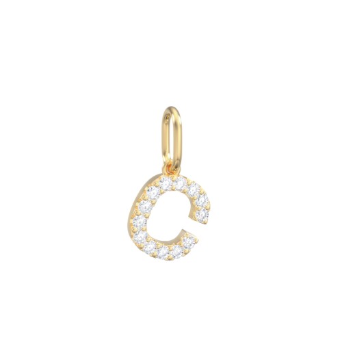 Pavé Initial Charm-C – 10K Yellow Gold with White Premium Zirconia