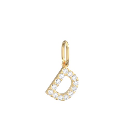 Pavé Initial Charm-D – 10K Yellow Gold with White Premium Zirconia