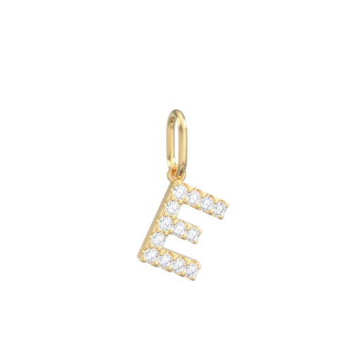 Pavé Initial Charm-E – 10K Yellow Gold with White Premium Zirconia