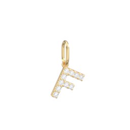 Pavé Initial Charm-F in 10K Solid Yellow Gold with White Premium Zirconia