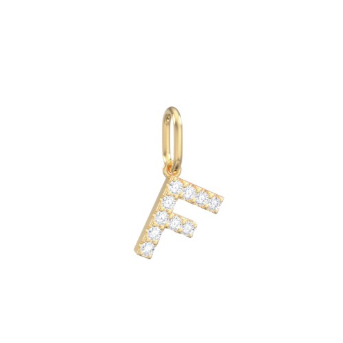 Pavé Initial Charm-F – 10K Yellow Gold with White Premium Zirconia