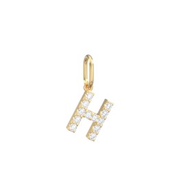 Pavé Initial Charm-H in 10K Solid Yellow Gold with White Premium Zirconia