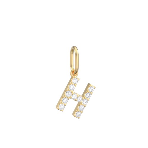 Pavé Initial Charm-H – 10K Yellow Gold with White Premium Zirconia