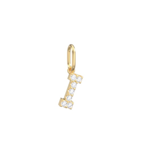 Pavé Initial Charm-I – 10K Yellow Gold with White Premium Zirconia