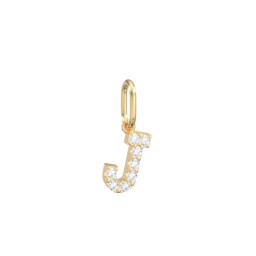 Pavé Initial Charm-J in 10K Solid Yellow Gold with White Premium Zirconia