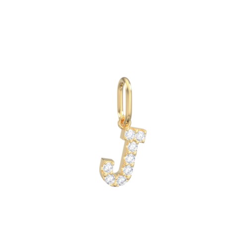 Pavé Initial Charm-J – 10K Yellow Gold with White Premium Zirconia