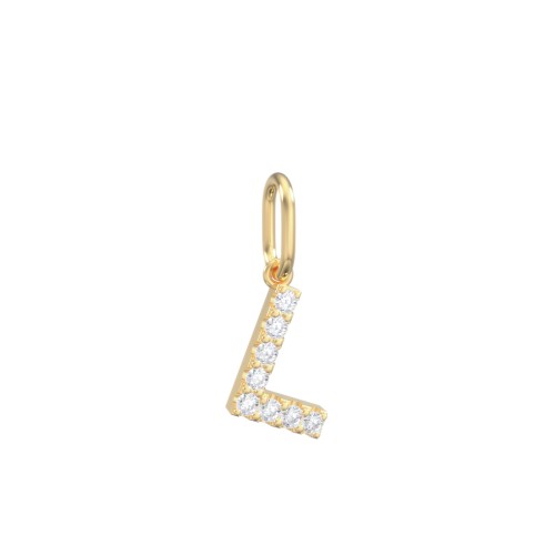 Pavé Initial Charm-L – 10K Yellow Gold with White Premium Zirconia