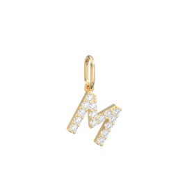 Pavé Initial Charm-M in 10K Solid Yellow Gold with White Premium Zirconia