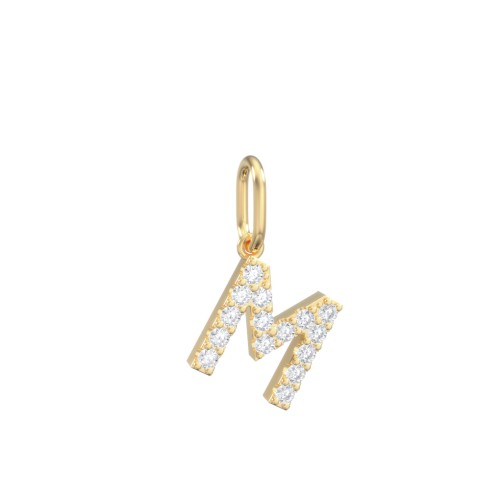 Pavé Initial Charm-M – 10K Yellow Gold with White Premium Zirconia