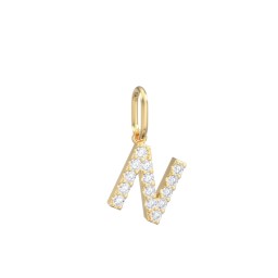 Pavé Initial Charm-N in 10K Solid Yellow Gold with White Premium Zirconia