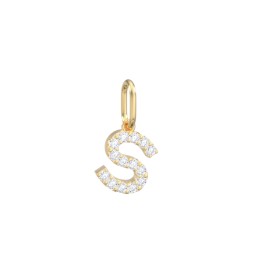 Pavé Initial Charm-S in 10K Solid Yellow Gold with White Premium Zirconia