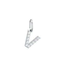 Pavé Initial Charm-V – Sterling Silver with White Premium Zirconia