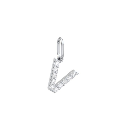 Pavé Initial Charm-V – Sterling Silver with White Premium Zirconia