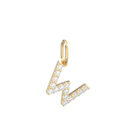 Pavé Initial Charm-W in 10K Solid Yellow Gold with White Premium Zirconia