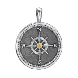 Men's Engravable Compass Pendant with Gemstone