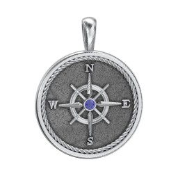 Men's Engravable Compass Pendant with Gemstone