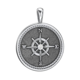 Men's Engravable Compass Pendant with Gemstone