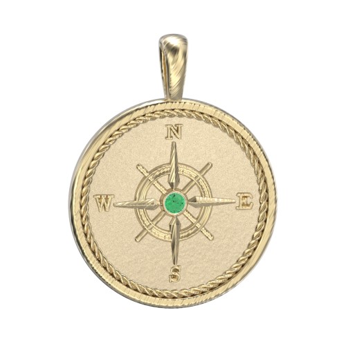 Men's Engravable Compass Pendant with Gemstone