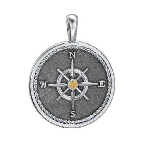 Men's Engravable Compass Pendant with Gemstone – Sterling Silver with Citrine