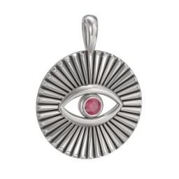 Men's Evil Eye Disc Pendant with Gemstone